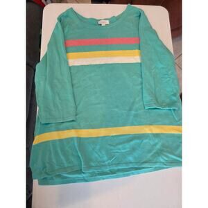 Belle by Kim Gravel Striped 3/4 Sleeve Sweater 1X Size Teal Pullover Top